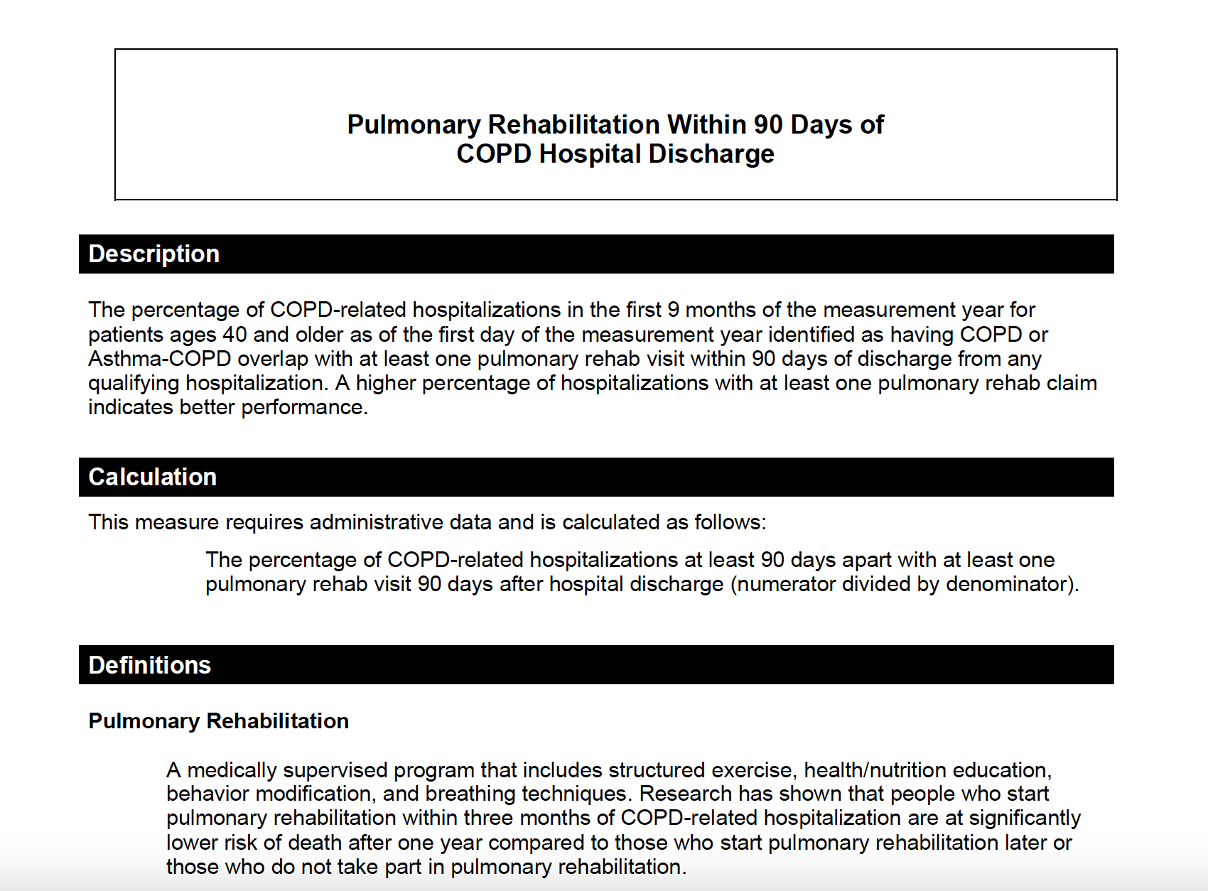 Pulmonary Rehab of COPD Measure